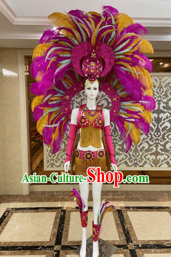 Miami Deluxe Rosy Feathers Wings and Headdress Brazilian Carnival Props Professional Samba Dance Clothing Miami Deluxe Rosy Feathers Wings and Headdress Brazilian Carnival Props Professional Samba Dance Clothing