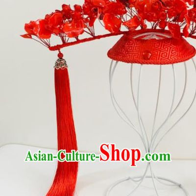 China Ancient Bride Hair Crown Traditional Drama Wedding Hair Accessories Stage Show Tassel Hat Headdress