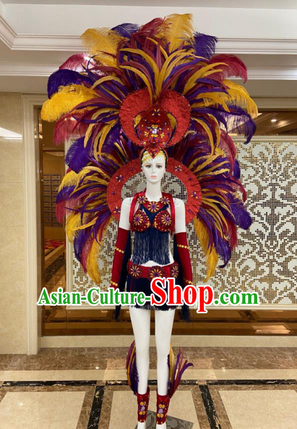 Professional Samba Dance Clothing Miami Deluxe Feathers Wings and Headdress Brazilian Carnival Props Professional Samba Dance Clothing Miami Deluxe Feathers Wings and Headdress Brazilian Carnival Props