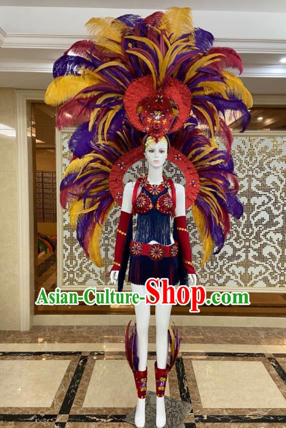 Professional Samba Dance Clothing Miami Deluxe Feathers Wings and Headdress Brazilian Carnival Props Professional Samba Dance Clothing Miami Deluxe Feathers Wings and Headdress Brazilian Carnival Props