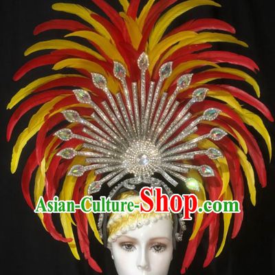 Handmade Stage Show Feather Royal Crown Halloween Cosplay Deluxe Headwear Brazil Carnival Giant Hat  Samba Dance Hair Accessories