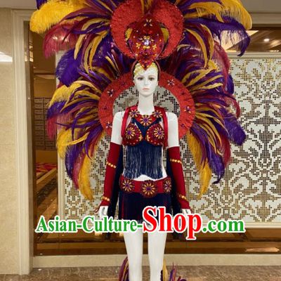 Professional Samba Dance Clothing Miami Deluxe Feathers Wings and Headdress Brazilian Carnival Props