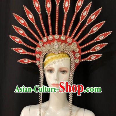 Handmade Easter Performance Hair Accessories Halloween Cosplay Queen Deluxe Red Hat Brazil Carnival Giant Headpiece Samba Dance Royal Crown