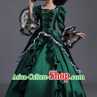 Custom European Royal Princess Green Full Dress Western Style Clothes Europe Vintage Garment Costume Stage Performance Fashion