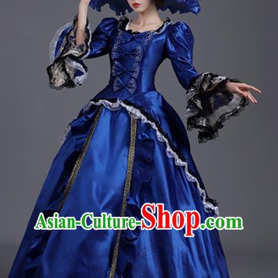 Custom Stage Performance Fashion European Royal Princess Royalblue Full Dress Western Style Clothes Europe Vintage Garment Costume