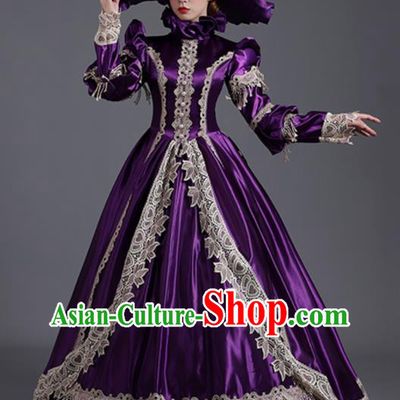 Custom Europe Vintage Garment Costume Stage Performance Fashion European Noble Woman Purple Full Dress Western Style Clothes