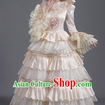 Custom Western Style Court Clothing Europe Vintage Full Dress Stage Performance Fashion European Noble Lady Beige Dress