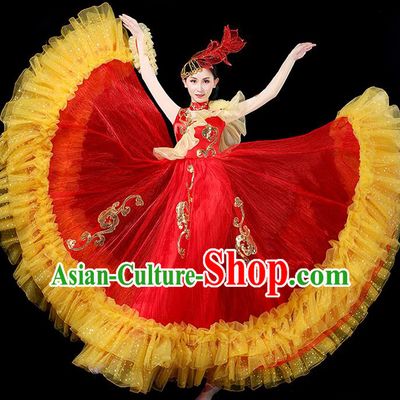 Professional Opening Dance Performance Red Dress Woman Modern Dance Clothing Spanish Dance Fashion Garment