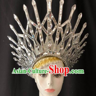 Handmade Halloween Cosplay Queen Argent Royal Crown Brazil Carnival Headdress Samba Dance Deluxe Hair Accessories Easter Parade Headwear