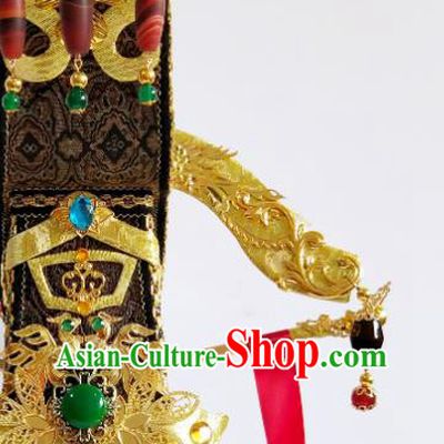 China Ancient Queen Mother Hair Crown Traditional Drama Hair Accessories Qin Dynasty Empress Dowager Mi Yue Headdress