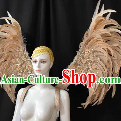 Professional Brazilian Carnival Catwalks Props Opening Dance Angel Wings Miami Deluxe Khaki Feathers Back Accessories