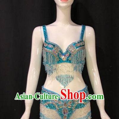 Custom Opening Party Catwalks Clothing Woman Blue Swimsuits Samba Dance Uniforms Brazilian Carnival Costumes