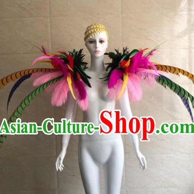 Professional Brazilian Carnival Catwalks Props Opening Dance Clothing Miami Deluxe Feathers Shoulder Accessories