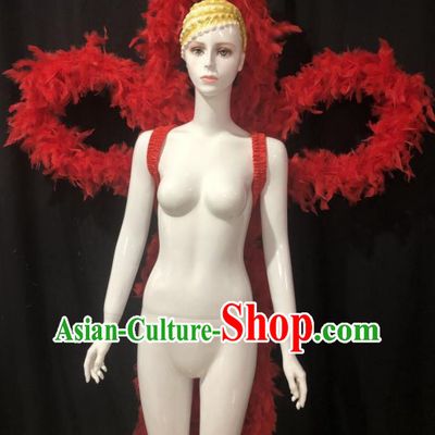 Professional Catwalks Deluxe Red Feathers Back Accessories Brazilian Carnival Props Opening Dance Butterfly Wings Decorations