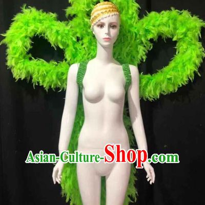 Professional Brazilian Carnival Props Opening Dance Butterfly Wings Decorations Catwalks Deluxe Green Feathers Back Accessories