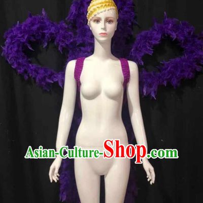Professional Brazilian Carnival Parade Props Samba Dance Purple Feathers Decorations Catwalks Deluxe Butterfly Wings Back Accessories