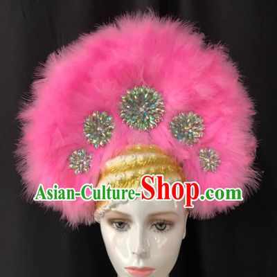 Handmade Halloween Cosplay Headpiece Samba Dance Hair Accessories Rio Carnival Pink Feather Headpiece Stage Show Royal Crown