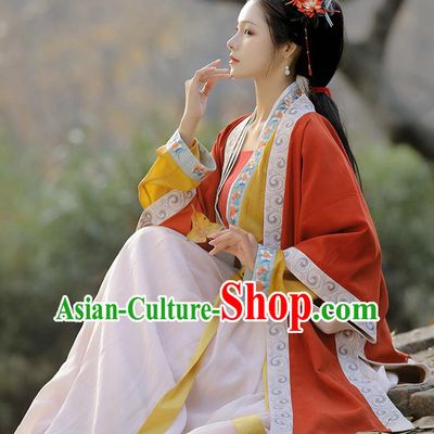 China Ancient Song Dynasty Young Woman Historical Clothing Traditional Hanfu Dress Garment Costumes