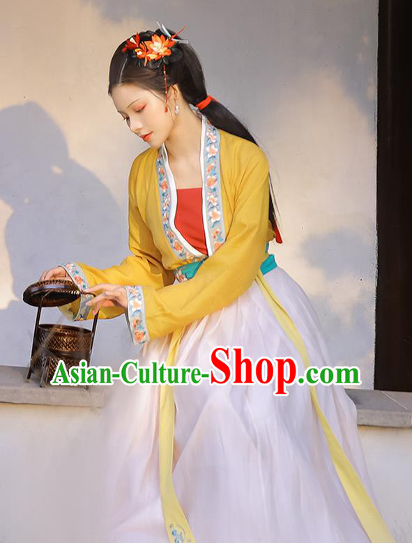 China Ancient Song Dynasty Young Woman Historical Clothing Traditional Hanfu Dress Garment Costumes