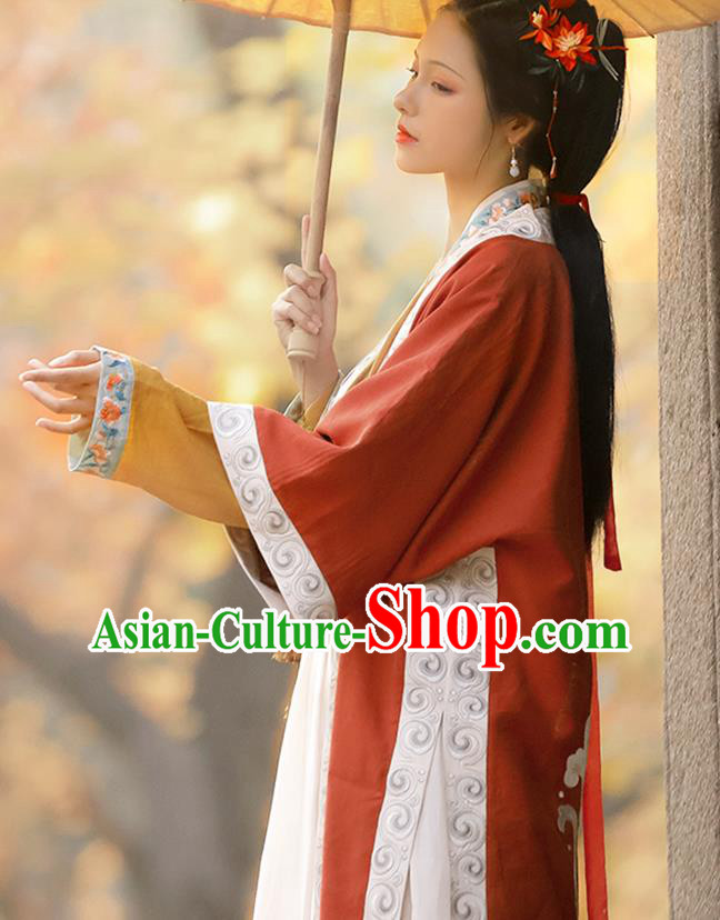 China Ancient Song Dynasty Young Woman Historical Clothing Traditional Hanfu Dress Garment Costumes