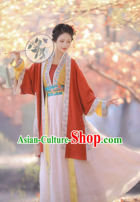 China Ancient Song Dynasty Young Woman Historical Clothing Traditional Hanfu Dress Garment Costumes