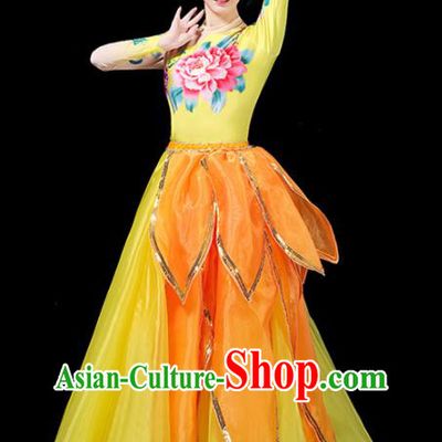 Professional China Lotus Dance Garment Clothing Spring Festival Gala Opening Dance Yellow Dress Woman Modern Dance Fashion
