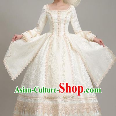 Custom Western Medieval Age Clothing Europe Vintage Full Dress Court Fashion European Noble Woman White Lace Dress