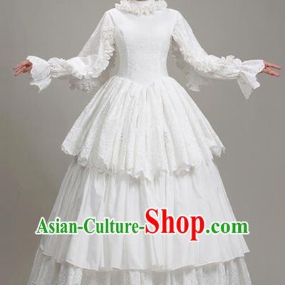 Custom European Noble Lady White Lace Dress Western Medieval Age Clothing Europe Vintage Full Dress Court Fashion