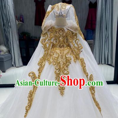 Top Girl Catwalks Show Cape Clothing Christmas Princess Formal Garment Children Stage Performance White Veil Evening Dress