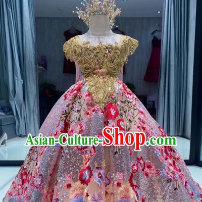 Top Children Stage Performance Evening Dress Girl Catwalks Show Embroidered Clothing Christmas Princess Formal Garment
