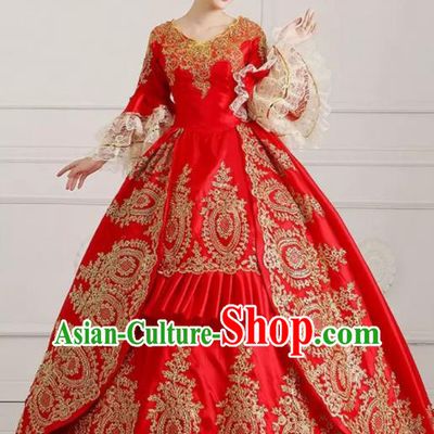 Custom Western Vintage Fashion Middle Age Royal Countess Dress Europe Court Clothing European Woman Red Full Dress