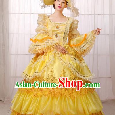 Custom Western Woman Catwalks Dress Europe Countess Clothing European Medieval Yellow Full Dress Drama Performance Fashion