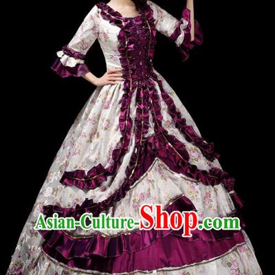 Custom Western Court Woman Purple Dress Europe Catwalks Clothing European Vintage Full Dress Opera Performance Fashion
