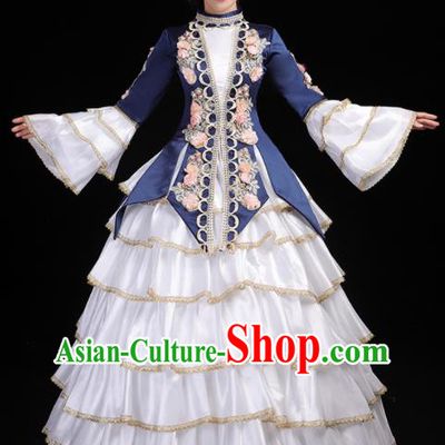 Custom Catwalks Navy Full Dress European Medieval Vintage Dress Western Opera Performance Fashion Europe Court Woman Clothing