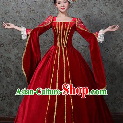Custom European Queen Red Velvet Dress Western Vintage Fashion Europe Noble Woman Clothing Catwalks Full Dress
