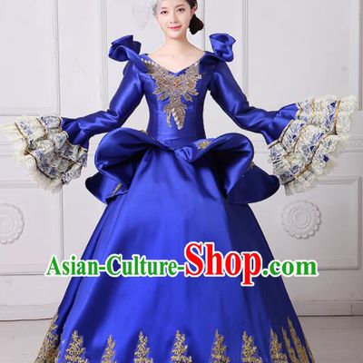 Custom Europe Royal Princess Clothing Catwalks Royalblue Full Dress European Queen Dress Western Vintage Fashion