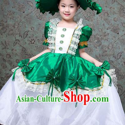 Custom Kid Performance Fashion Children Day Catwalks Dress Europe Princess Clothing Girl Green Full Dress