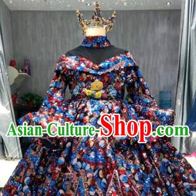 Top Children Stage Performance Full Dress Girl Catwalks Show Sequins Clothing Baroque Princess Evening Garment