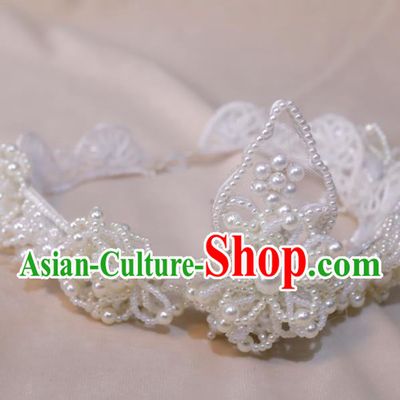 Top Grade Bride Pearls Headpiece Lace Royal Crown Princess Hair Accessories Handmade Wedding Hair Clasp