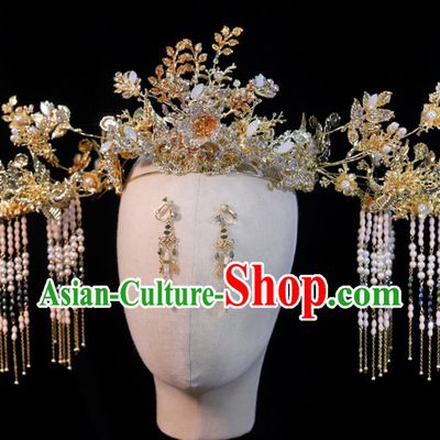 Chinese Classical Hair Accessories Handmade Tassel Phoenix Coronet Ancient Bride Tassel Hair Crown Wedding Headpieces