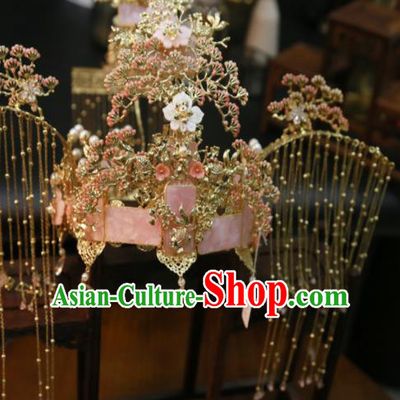 Chinese Wedding Phoenix Coronet Classical Headpieces Handmade Hair Accessories Ancient Bride Deluxe Tassel Hair Crown