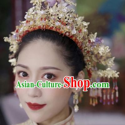 Chinese Classical Tassel Hair Crown Hanfu Headdress Handmade Wedding Hair Accessories Ancient Bride Phoenix Coronet