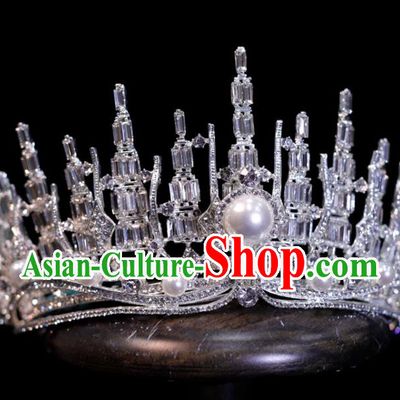 Top Grade Handmade Wedding Tiara Bride Zircon Headpiece Crystal Royal Crown Princess Hair Accessories