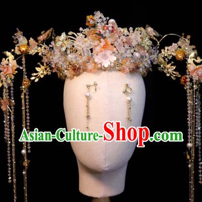 Chinese Classical Tassel Phoenix Coronet XiuHe Headpieces Handmade Wedding Hair Accessories Ancient Bride Flowers Hair Crown