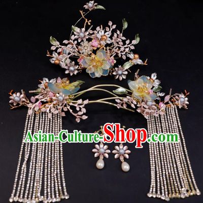 Chinese XiuHe Suits Hair Accessories Ancient Bride Hair Crown Classical Tassel Hairpins Handmade Wedding Headpieces