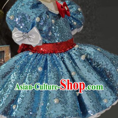 Top Christmas Stage Show Fashion Children Day Performance Clothing Girl Chorus Garment Catwalks Blue Bubble Dress