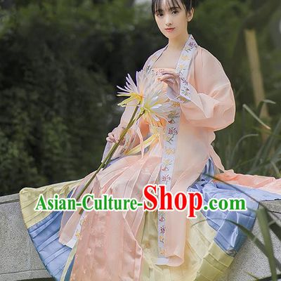 China Traditional Historical Clothing Ancient Young Lady Hanfu Dress Song Dynasty Female Embroidered Costumes Complete Set