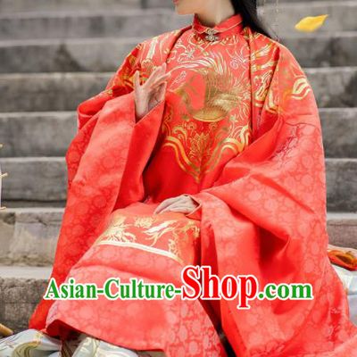 China Ming Dynasty Royal Princess Embroidered Garment Costumes Traditional Wedding Historical Clothing Ancient Bride Red Hanfu Dresses