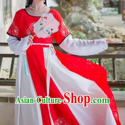 China Ancient Young Beauty Red Hanfu Dress Tang Dynasty Civilian Lady Garment Costumes Traditional Court Dance Historical Clothing