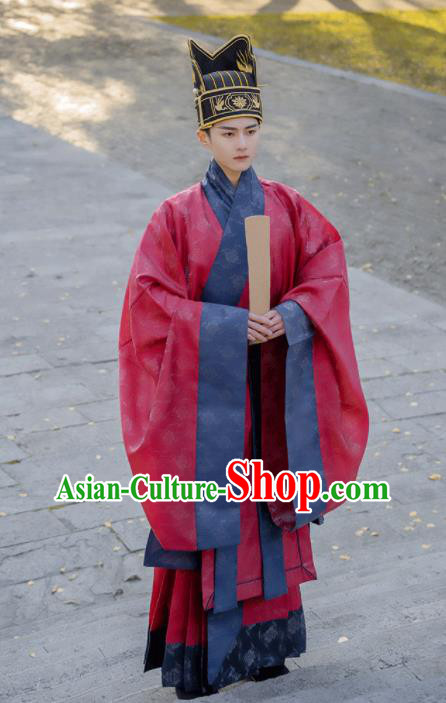 China Traditional Ceremony Historical Clothing Ancient Scholar Garment Costume Ming Dynasty Red Official Robe China Traditional Ceremony Historical Clothing Ancient Scholar Garment Costume Ming Dynasty Red Official Robe